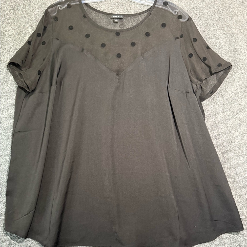 Torrid Black Sheer Polka Dot Blouse